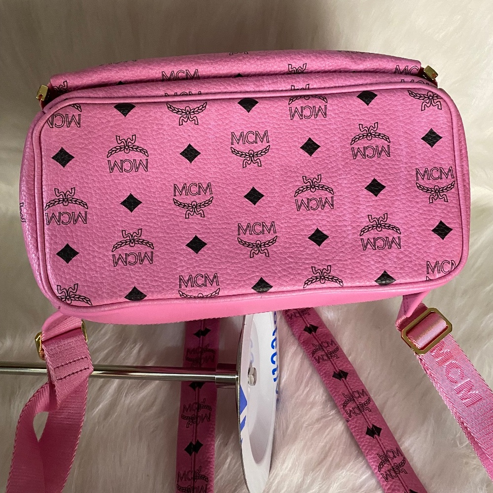 Mcm Pink Backpack Canvas Viseto Studs Preowned Au… - image 5
